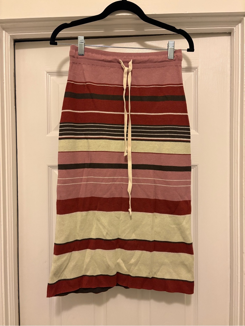 Free People Striped Knit Midi Skirt in Pink, Red, Cream